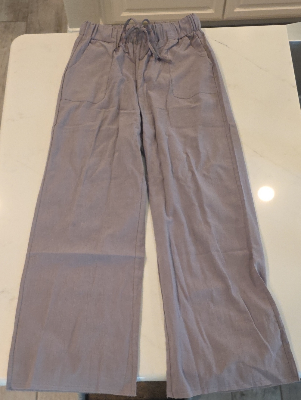 NWOT MISSLOOK Taupe Elastic Waist Linen-Blend Wide Leg Palazzo Pants